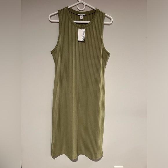🆕 NINE WEST Tank Dress Ribbed Size Large Sage Green - Picture 3 of 10